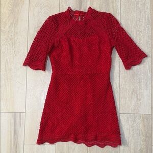 Aqua Red Crochet Lace Short Dress Women’s Size Small